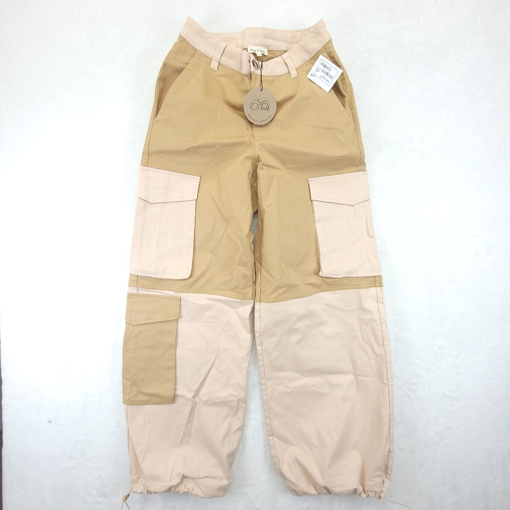 Colorblock Utility Cargo Pants - Beige/Tan